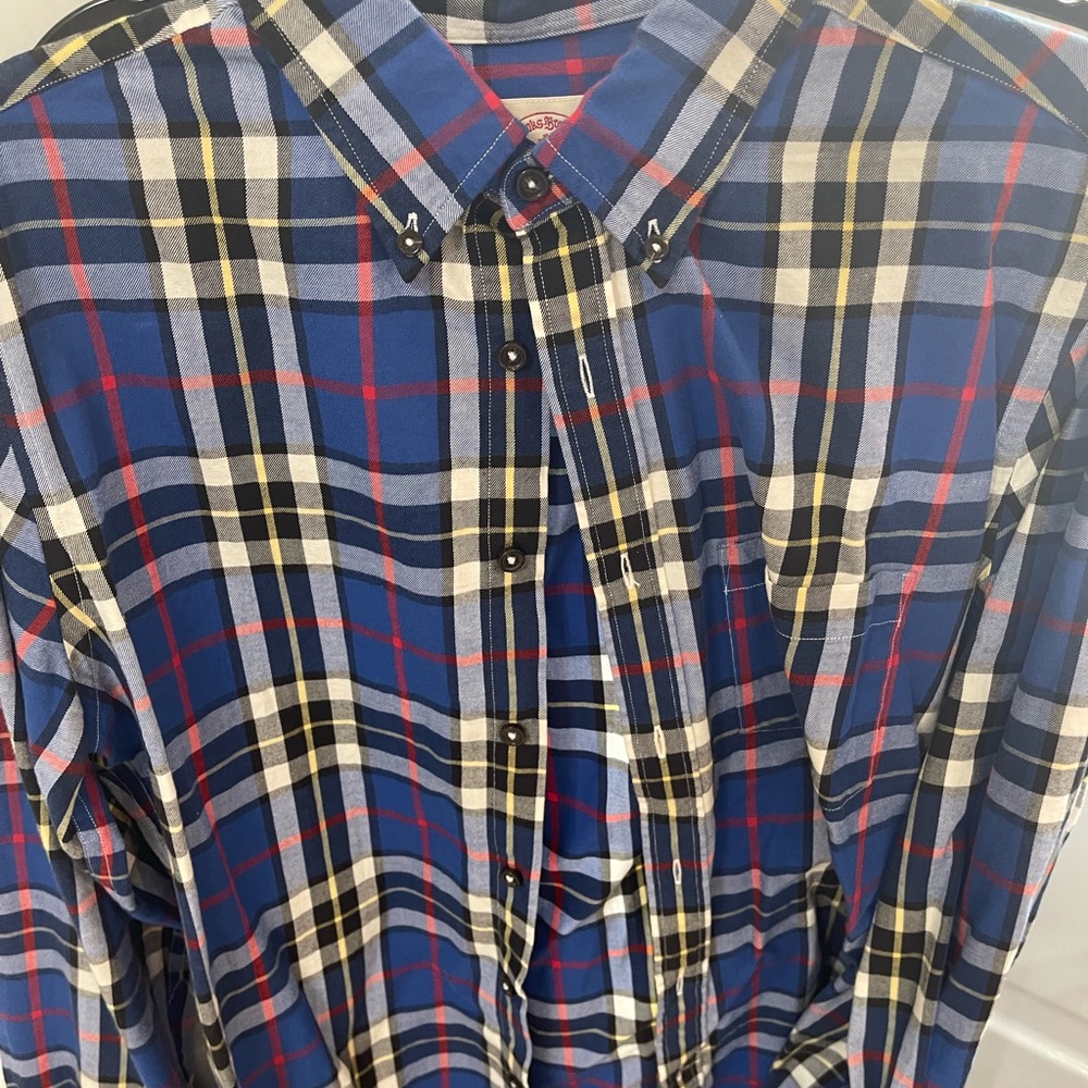 Brooks Brothers Flannel Blue Plaid Mens Button Up Shirt Size Medium